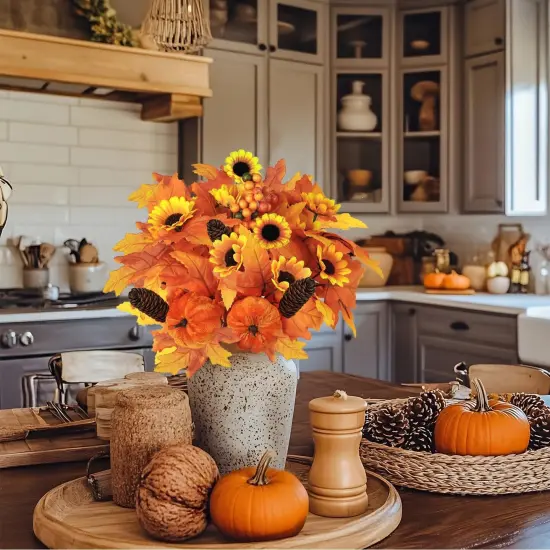 2PCS Fall Artificial Flowers Decoration - Brown {2}