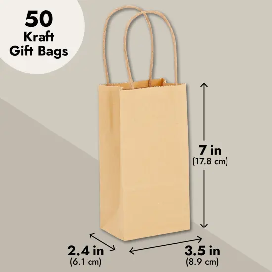 50-Pack Small Brown Gift Bags with Handles - Small Kraft Paper Bags for Birthday, Retail, Crafts (3.5x2.4x7 In) {4}