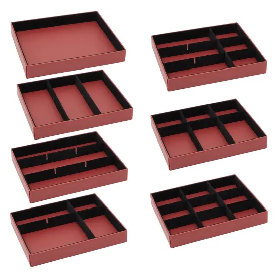Set of 2 Faux Leather Valet Tray for Men, Customizable Catch All Trays for Keys, Wallet, Watch, Nightstand Drawer Organizer, Key Tray for Entryway Table (2 Shapes, Red) {6}
