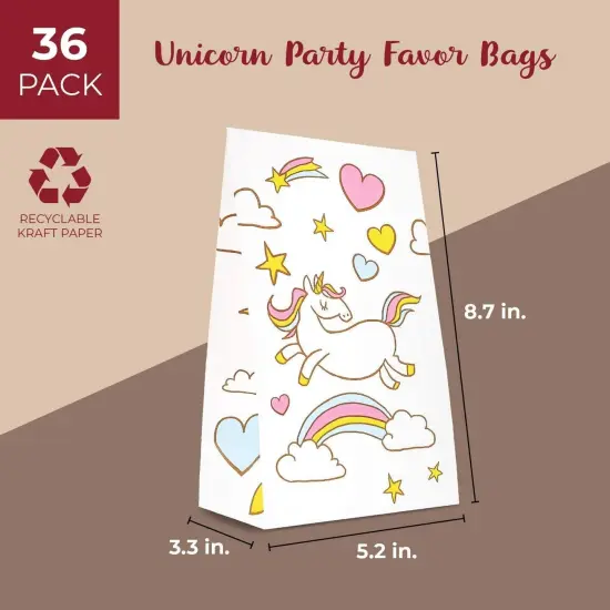 Rainbow Unicorn Party Favor Bags for Kids Birthday Party (5 x 8.5 x 3 In, 36 Pack) {2}