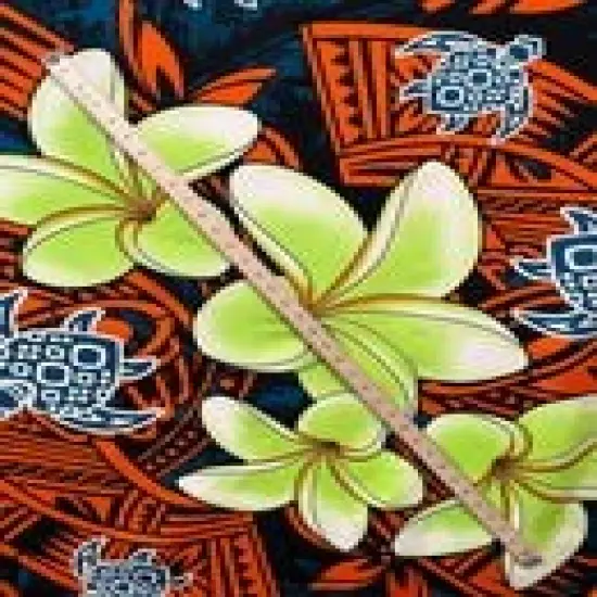 1 Yard Plumeria Turtles Tribal Peachskin Polyester Fabric with Hawaiian Floral Print 44/45 Inch Width Charcoal {6}