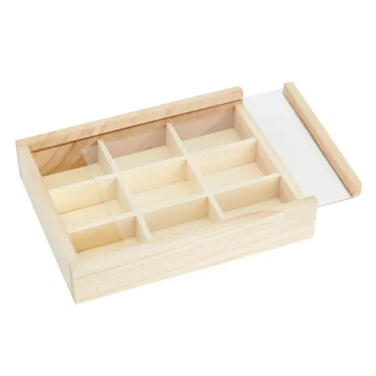Small Unfinished Wood Box with Lid, 9 Compartment Storage Boxes (6.75 x 1.4 x 5.1 inches, 2 Pack) {7}