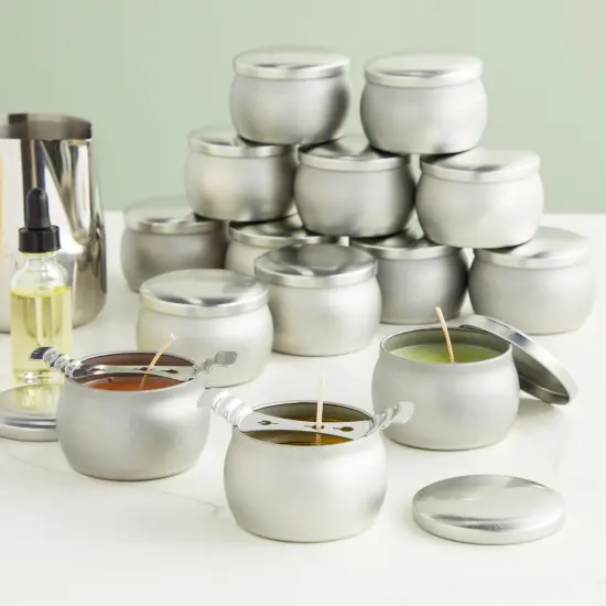 24 Pack Small 4 oz Candle Tins for Making Candles with Lids, Round Containers for DIY Crafts (Silver, 3 x 2 In) {2}