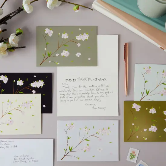 Best Paper Greetings 120 Pack Cherry Blossom Note Cards with Envelopes - Thank You, Wedding, Business, Birthday, All Occasion Spring Card (6 Floral Designs, 4x6 In) - Blank Note Cards and Envelopes Multicolor {3}