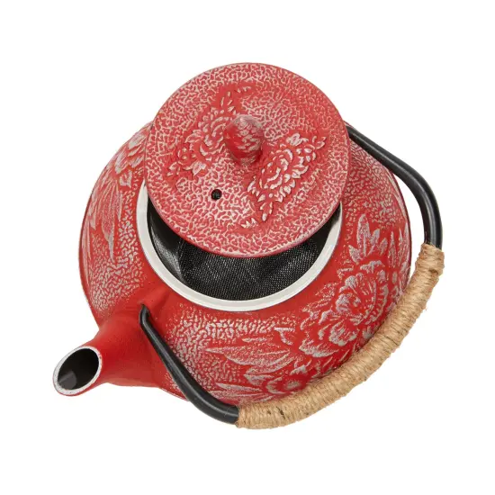 Cast Iron Teapot with Infuser - Japanese Tea Kettle, Loose Leaf Tetsubin with Handle and Trivet (Red, 3 Pcs, holds 27 oz, 800 ml) {6}
