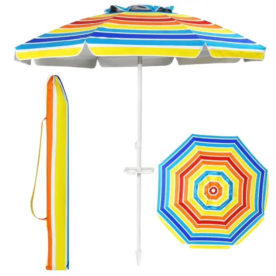 Costway 7.2 FT Portable Beach Umbrella Tilt Sand Anchor Cup Holder with Carry Bag Blue/Navy Blue/Rainbow/Green {8}