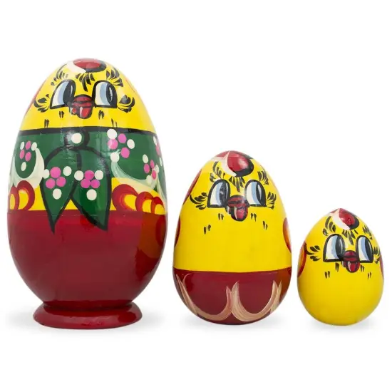 Set of 3 Hen and Chicks Wooden Nesting Dolls 4.75 Inches {1}