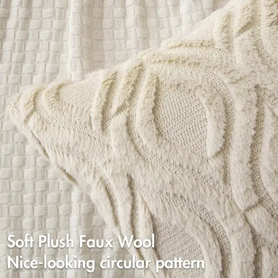 Beige Throw Pillow Covers 18x18 Inch, Soft Winter Plush Faux Wool Couch Pillow Covers Set of 2 Decorative Farmhouse Boho Throw Pillows for Sofa Living Room Bed {2}