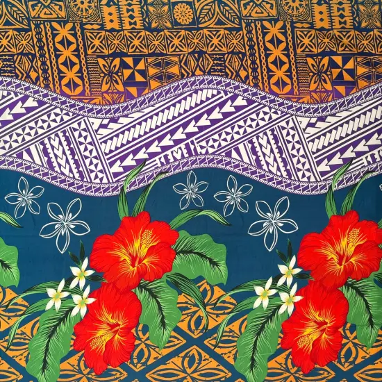 1 Yard Tapa Tribal Tattoo Hibiscus Plumeria Peachskin Fabric 45 Inch Width Purple {3}
