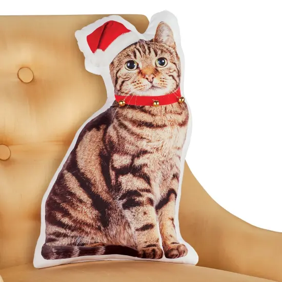 Collections Etc Holiday Cat Shaped Accent Pillow with Jingle Bell Collar {2}