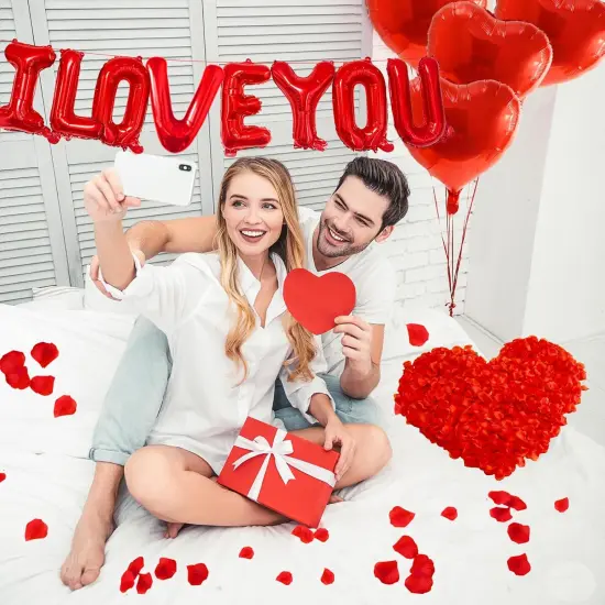 500 Rose Petals, Foil Mylar Love Balloons,I Love You Heart Balloons {4}