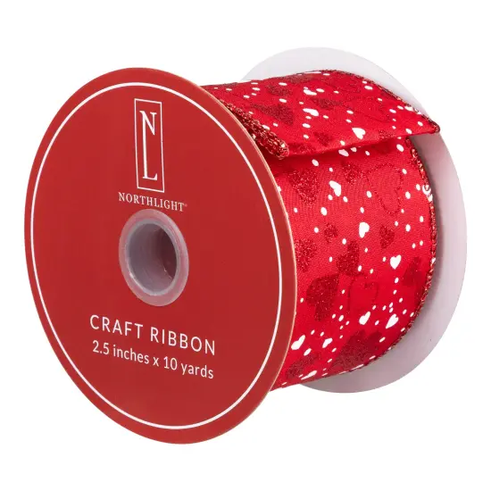Northlight Hearts Valentine's Day Wired Craft Ribbon - 2.5" x 10 Yards - Red and White {6}