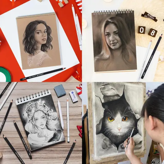 Charcoal Drawing Set, 19 Pieces, Black & White Charcoal Pencils for Drawing {5}