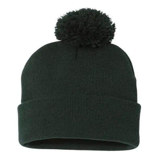 Sportsman&reg; Pom Pom Cuffed Beanie Warm Stylish & Fun Forest {1}
