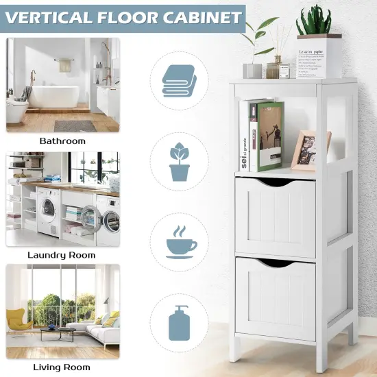 Costway Bathroom Floor Cabinet Freestanding Side Storage Organizer w/2 Removable Drawers {5}
