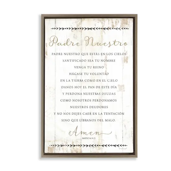 Stupell Industries Padre Nuestro Oraci&oacute;n Framed Floater Canvas Wall Art Brown Floater Frame {1}