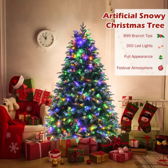 Costway 5/6/7/9ft Pre-Lit Snowy Christmas Hinged Tree 11 Flash Modes with 250/350/450/780 Multi-Color Lights {5}