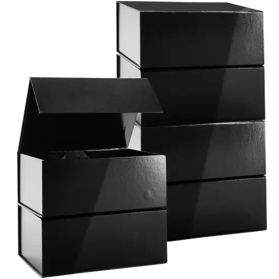 6 Pack Magnetic Gift Boxes with Lids, 9.5 x 7 x 4 Inches for Birthday, Wedding, Groomsman and Bridesmaid Proposal Box (Gloss Black) {1}