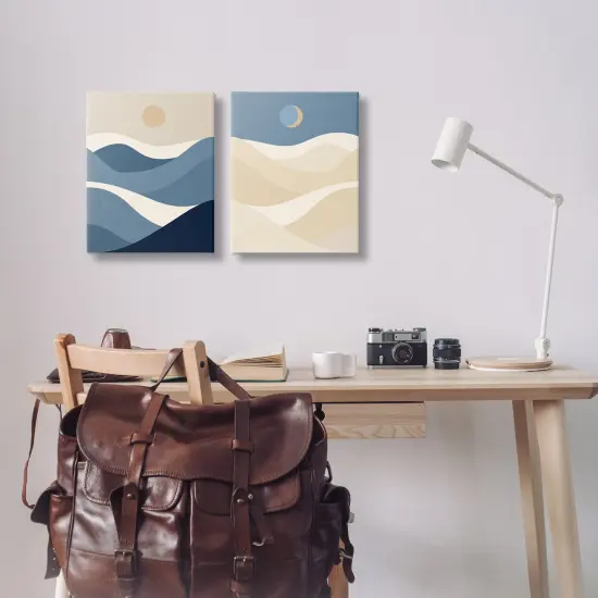 Stupell Industries Moon Over Soft Ripples 2pc Canvas Wall Art Set Design by Daphne Polselli {2}