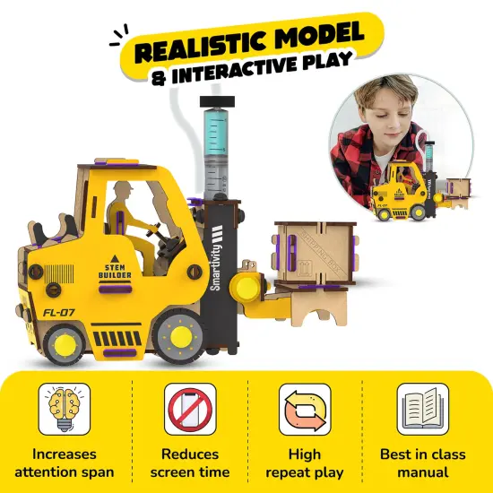 Smartivity: Hydraulic Forklift - DIY STEM Science, Wooden Building Set, Realistic Toy Car, Construction, Build-Play-Learn, All-In-1 Craft Kit, Kids 6+ {6}