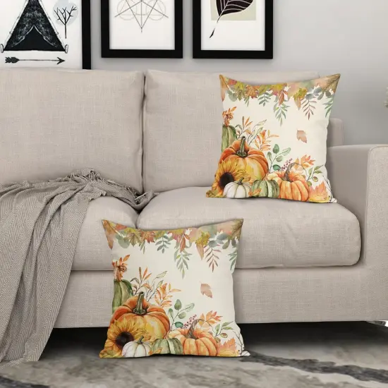 Autumn Pumpkin Maple Leaves Decorative Pillow Covers {5}