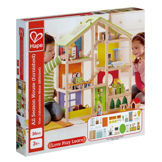 Hape All Seasons Wooden Furnished Dollhouse Playset {5}