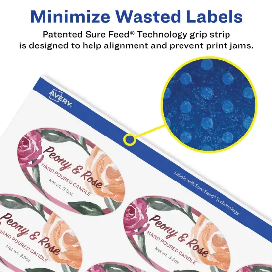 Avery Matte White Removable Oval Labels with Sure Feed Technology, Print-to-the-Edge, 1-1/8" x 2-1/4" {4}