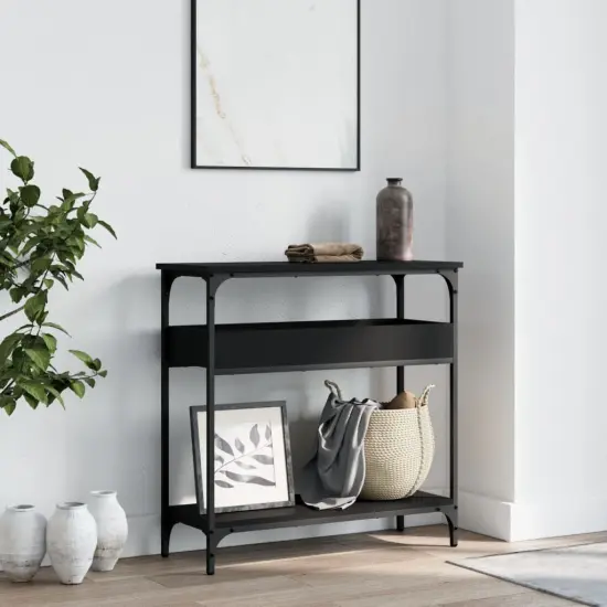 vidaXL Console Table with Shelf Black 29.5"x11.4"x29.5" Engineered Wood {3}