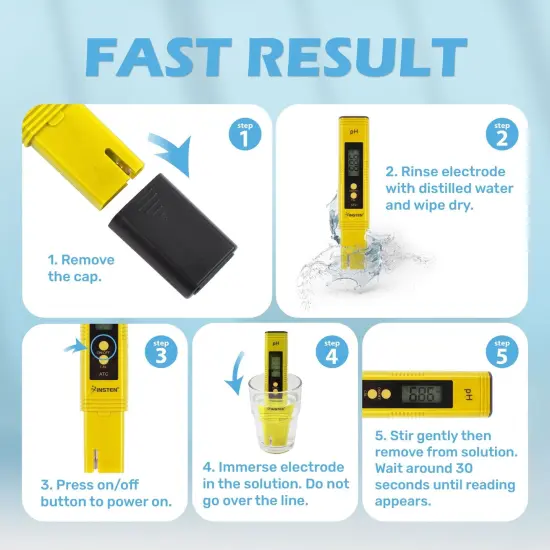 Insten - Digital pH Meter Tester Pen for Water Hydroponics, High Accuracy, Pocket Size, 0-14 pH Measurement Range, Yellow {7}
