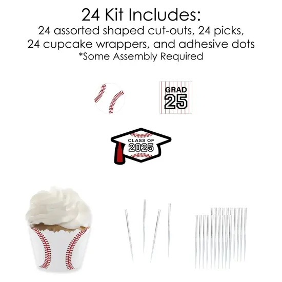 Big Dot of Happiness Grad Baseball - Cupcake Decoration - 2025 Graduation Party Cupcake Wrappers and Treat Picks Kit - Set of 24 {5}