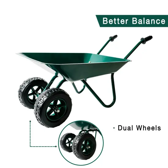 Trimate Metal Wheelbarrow - Hunter Green - Outdoor-Indoor Play Toy, 11x28x15", Dual Wheel, Durable Functional Fun, Garden-Sandbox-Snow, Kids Age 3+ {4}