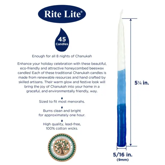 Rite Lite Premium Menorah Hanukkah Candles - 5.25" - Blue and White - 45ct {6}