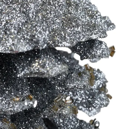 Northlight Glitter and Sequin Pine Cone Christmas Ornament - 5" - Silver {7}