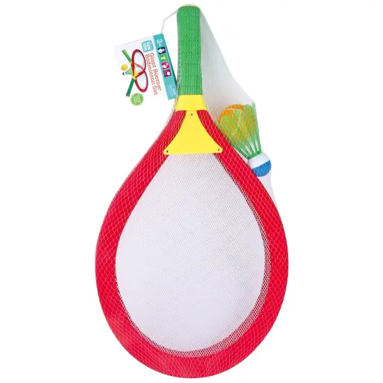 Nothing But Fun Toys: Giant Boomer Badminton Game Set - Surprise Assorted Color -Red OR Blue- 2 Large Racket, Ball & Birdie, Outdoor Play, Family-Kids {1}