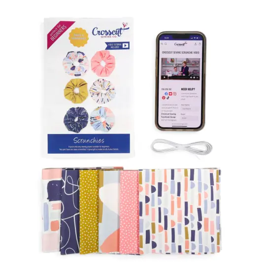 Crosscut Sewing Co.&reg; Scrunchie Sewing Project Kit for Beginners with Fabric, Instructions and Video Abstract blue {5}