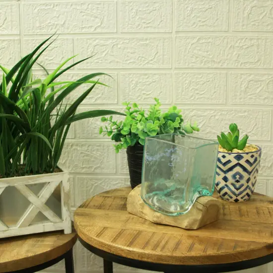 Teak Driftwood Square Bowl/Vase - 5.75" High - Home and Garden Decor Brown {7}