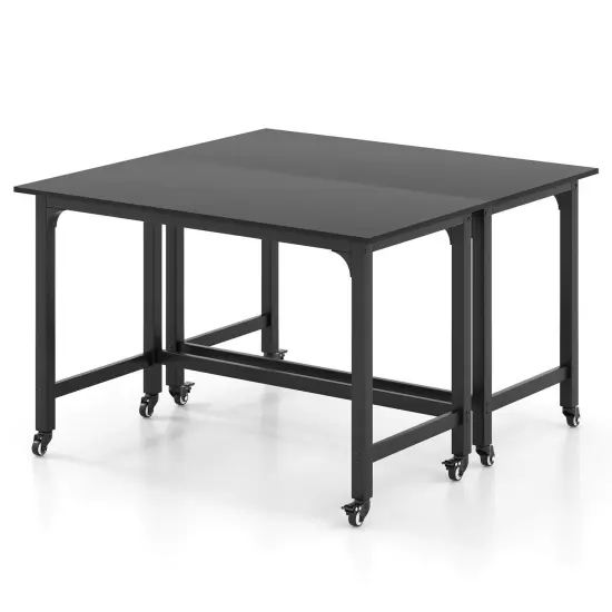 Costway 1/2/4 PCS Rolling Computer Desk Metal Frame PC Laptop Table Wood Top Study Workstation {8}