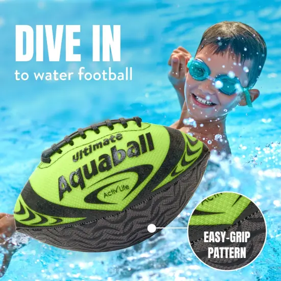 Activ Life Water Football for Pool, Beach, Outdoor, 9.5-inch Waterproof Pool Toys for Kids Aged 6-14, Heavy-Duty Water Ball, Double Lacing for Easy Grip, Lake Toys for Sports & Family Games - Green {2}