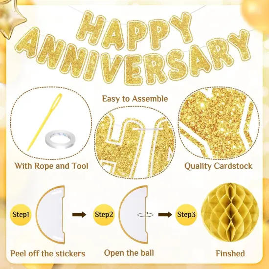Happy Anniversary Decorations Gold Happy Anniversary Banner {4}