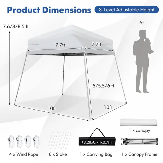 Costway 10x10ft Patio Outdoor Instant Pop-up Canopy Slanted Leg UPF50+ Sun Shelter {4}