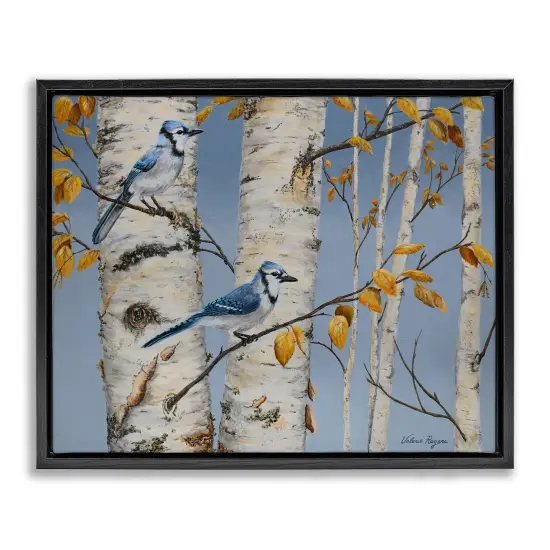 Stupell Industries Blue Jay Autumn Day Floater Framed Canvas Wall Art Design by Valerie Rogers {1}