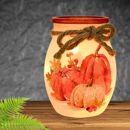 Stony Creek 4.0 Inch Pumpkins Pre-Lit Small Jar Thanksgiving Lighted Glass Accent , Thanksgiving Decor Fall Thanksgiving BERRIES {4}