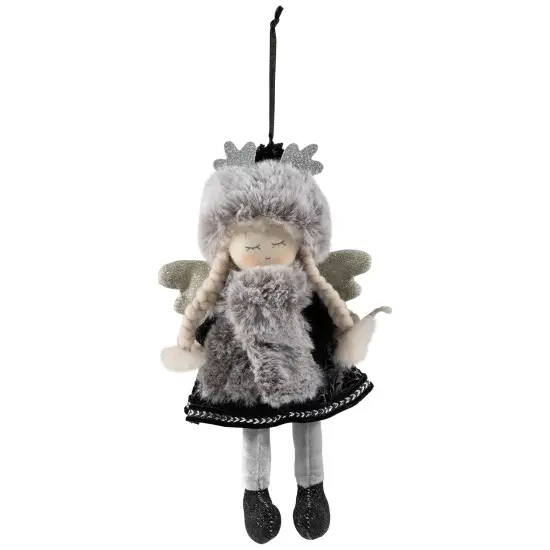 Northlight Plush Winter Angel Girl Hanging Christmas Ornament - 8.5" - Gray and Black {3}