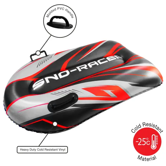 CocoNut Outdoor: Red Twister Toboggan Snow Sled - 48x31" Blue-Black-White - Winter Inflatable, Cold Resistant PVC, 200lb Cap, Kids-Teens-Adults 8+ {3}