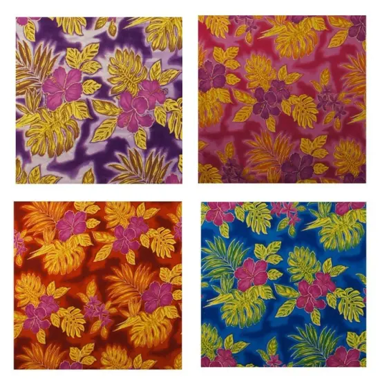 1 Yard Hibiscus Plumeria Monstera Palm Leaves Glitter Polyester Fabric, Tropical Print, Durable, 36in L x 60in W Fuchsia {2}