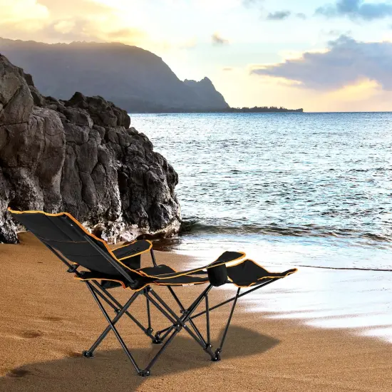 Goplus 1/2 PCS Folding Camping Chair with Footrest Adjustable Backrest Padded Cushion {2}