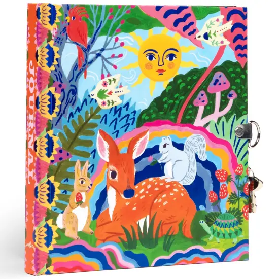 eeBoo: Fawn & Sun Journal - Lock & Keys, 176 Lined Pages, Sketch & Take Notes, 6.25 x 5.5", Animal Themed Diary, Foil-Stamped Hardcover, Kids & Teens {1}