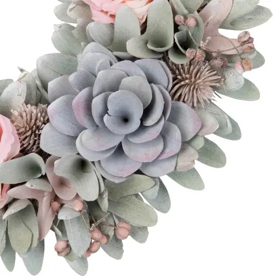 Northlight Roses and Thistle Wooden Artificial Floral Spring Wreath - 14" Blue {5}