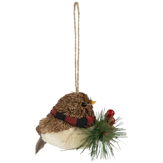 Northlight Woodland Baby Bird with Plaid Winter Scarf Christmas Ornament - 5.5" Brown {6}