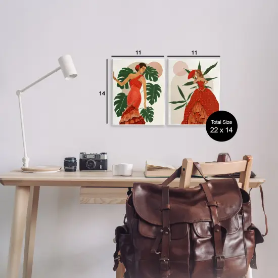 Stupell Industries Tropical Fashionistas in Red 2pc Wall Plaque Art Set Design by Janet Tava {3}